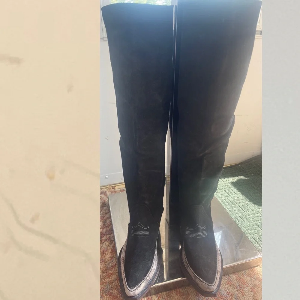 Free People Shoes Free People Sterling Western Tall Boots Black Suede Leather